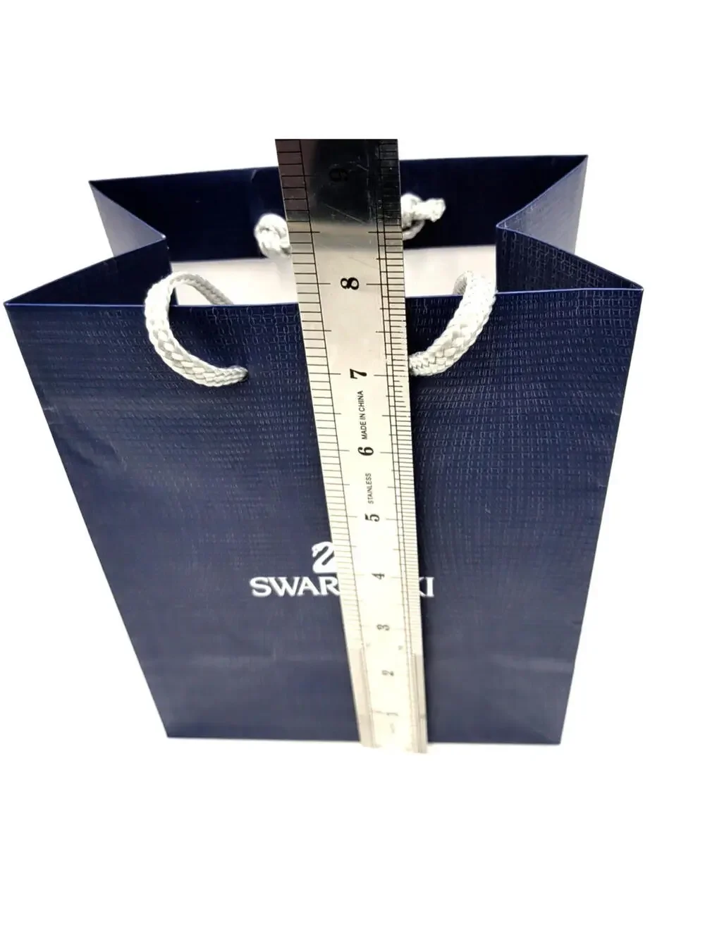 4-Swarovski Blue Paper Gift Shopping Bag Silver Braided Handle 3-9.25
